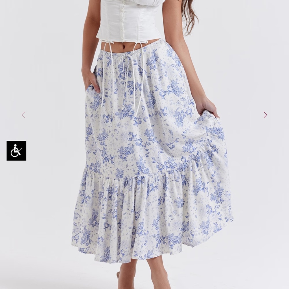 NWT House of CB Aitana Skirt blue floral print midi skirt